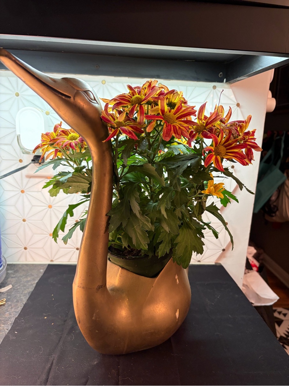 RARE Large Vintage Brass Swan Planter Vases Pair | Mid Century Hollywood Regency